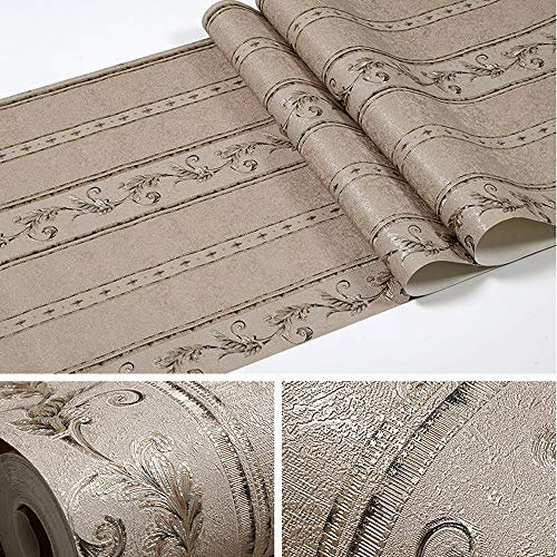 Europäischer Stil PVC-Tapete AB Damast Blume 3D Schnitzerei Handwerk Schlafzimmer Wohnzimmer Sofa TV Hintergrund Wand Geschäft Dekoration Restaurant Hotel 1.73'W x 32.8'L Nicht Geklebt(dunkelbraun B)