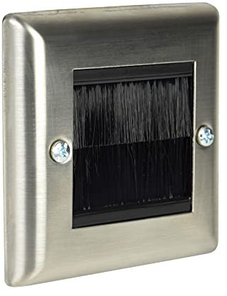 Ex-Pro Brush Wall Plate, Single Gang Steel Flush Wall Mounted Faceplate for Outlets, Sockets and Tidy Wire and Cable - Silver