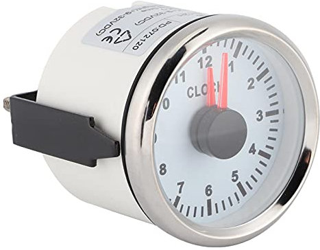 Boat Clock Gauge, 2in Universal Clock Gauge Auto Timepiece 0-12 Betriebsstundenzähler Uhr Instrumententafelanzeigen Display Rote Hintergrundbeleuchtung 12V/24V für Autoboot Yacht(Silberner Rahmen
