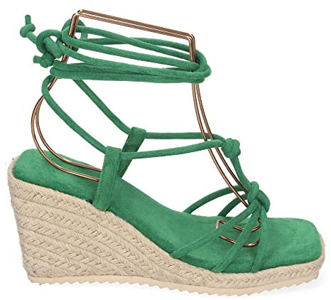 shoes&blues.es 64356-Sandalia de Cuna para Mujer, Forrada de Yute, Comodas, con Cordones Entrelazados, Primavera Verano 2022. Talla 38 Verde