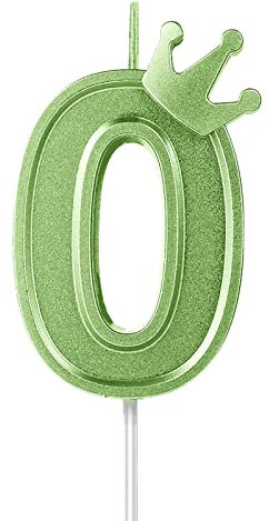 TOYMIS 7,6cm Velas Cumpleaños Numeros, 3D Velas Cumpleaños Numeros con Decoración de Corona a Velas con Número de Cumpleaños para Pastel Cumpleaños Aniversario Fiestas (Verde, 0)