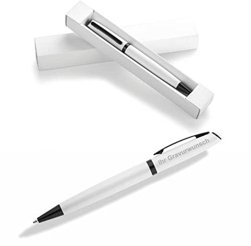 #teamludorf 10 x Hochwertiger Metall Kugelschreiber ZETA inkl. Geschenkverpackung und Wunschgravur | Wählen Sie aus 6 Farben (Weiß)