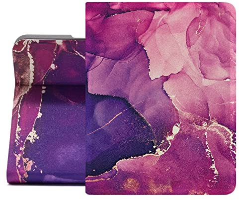 Berkin Arts iPad Mini 4/5 Case (7.9 Inch) Folio Case Premium Leather Cover Synchromism Mauve Cinnabar Cyan Paper Marbling