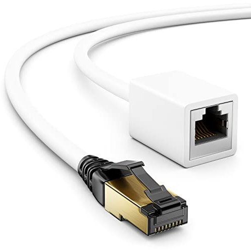 deleyCON 3,0m CAT8.1 RJ45 Verlängerung Patchkabel Netzwerkkabel 40 GBit/s 2000 MHz S/FTP Kupfer PiMF 1x RJ45 Stecker 1x RJ45 Buchse für Ethernet LAN Gaming Streaming - Weiß