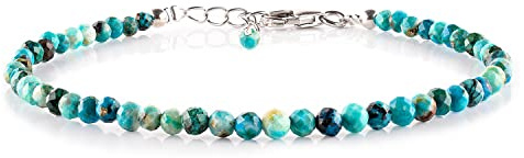 Chrysocolla Bracelet for Women, Natural Gemstone Beads, Birthstone, Dainty Handmade Jewelry, Chakra Energy Healing Crystals, 925 Sterling Silver Chain 8 inch
