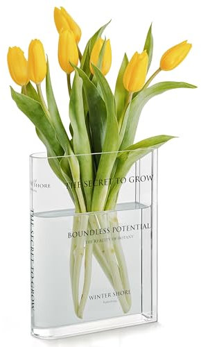 Winter Shore Durchsichtige Buch Vase - Acryl-Blumenvase Modern für Pflanzen - Einzigartige Aesthetic Vase für Wohnzimmer-, Schlafzimmer- & Bürodeko - Vase Buch für Leseecke, Bücherregal & Flowers