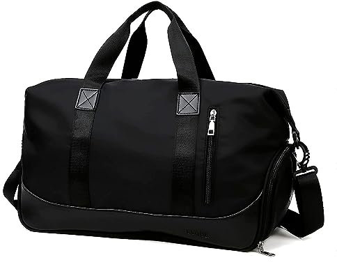 Sporttaschen Reisetasche für Damen Herren, Tasche für Sport Yoga Reisen, wasserdichte Trainingstasche mit Schuhfach/Nass-Trockenfach, Weekender Tasche Duffel Bags für Gym Wandern Urlaub (Schwarz)