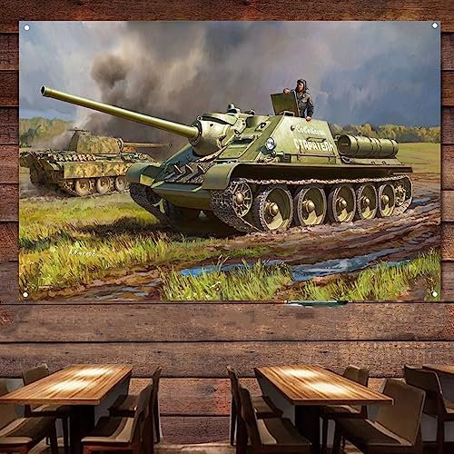 SU-85 Panzerzerstörer – Entfesseln Sie die Macht des Zweiten Weltkriegs Militärkunst mit schweren Rüstungswaffen-Poster – War Arts Flagge Wanddekoration Banner