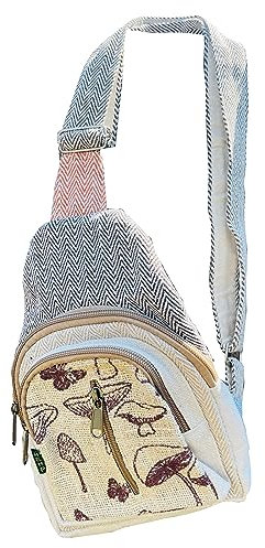 Gurkha Hanf & Baumwolle Crossbody Sling Rucksack Reise Wandern Brust Verstellbare Hanf Sling Bag Tagesrucksack Urlaubsgeschenke 100% handgefertigt in Himalaya, Nepal mit Liebe für Männer und Frauen,
