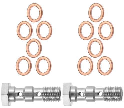 Unifizz Auto 2 stücke Edelstahl Gewinde Turbo Bremsleitung Banjo Bolt mit Kupfer Unterlegscheiben Doppel Banjo Bolt 31mm Länge AN3 3/8-24