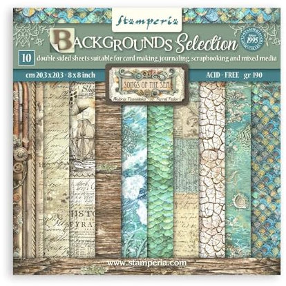 Stamperia, Songs of the Sea Backgrounds 8x8 Inch Paper Pack