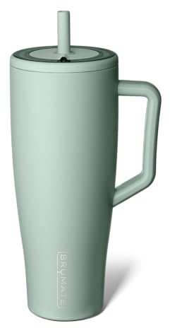BrüMate Era Becher mit Griff und Strohhalm, 100% auslaufsicherer, isolierter Becher mit Deckel und Strohhalm, aus Edelstahl, Becherhalter-freundlicher Boden, 1,1 l (Salbei)