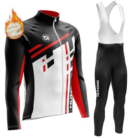 Abbigliamento Completo Ciclismo Uomo Tuta Bici da Corsa Invernale Maglia MTB Manica Lunga + Salopette Imbottiti con Gel 9D MTB Ciclista Corsa All'aperto (TYPE-7,L)