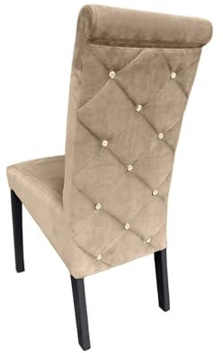 Ares Meble Samt Stuhl - Esstisch Stühle - Dining Chair - Esszimmerstuhl Holz - Küchenstühle, Wohnzimmer Stühle - Glamour Polsterstuhl Esszimmer - Essen Stuhl - Esszimmerstühle Beige - Schwarz
