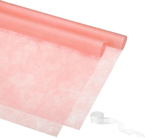 PATIKIL 22.8x22.8 Flower Wrapping Paper, 20 Sheets Non-Woven Waterproof Florist Floral Bouquet Wrap Paper Korean Style with 1 Roll Ribbon for DIY Crafts Gift Packing, Rose Pink