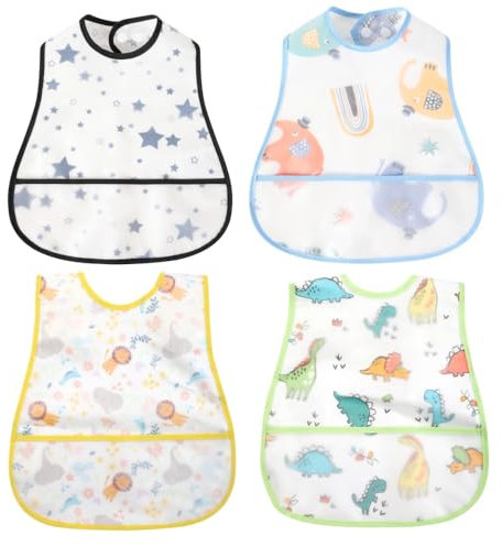 norinori Lätzchen Baby Kleinkind Wasserdicht Kurzarm Fütterung Schürze Mit Eingebauter Tasche für 6-48 Monate Jungen Mädchen/Kleinkinder