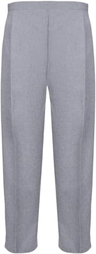 Ladies Half Elasticated Waist Trousers 2 Front Side Pockets Short Regular Long Length Business Office Work Womens Pants Bottoms UK 8-24 (UK, Numeric, 16, Regular, Long, Silver Grey)