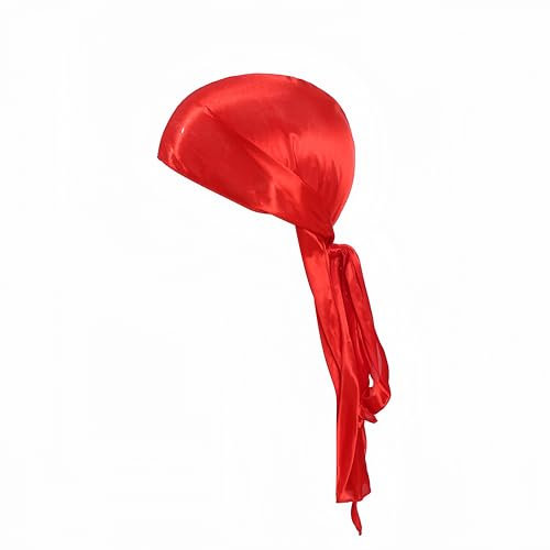 Proumhang Langer Schwanz Durag,Piraten-Haarmütze,Wie Seide Bandana Satin Kopftuch für Männer Frauen,Wave Headbands,Schlaftuch,Breite Kopftücher,Hip-Hop und tägliche Dekoration Rot