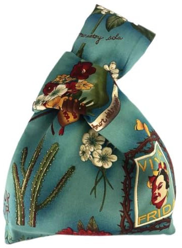 FANCYPUMPKIN Vintage japanische Yukata Kimono Kranich Handtasche Handgelenktasche Kleine Münztasche Tragetasche Henkeltasche Knotentasche für Frauen, E-26