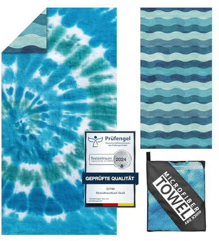 Giyim Strandtuch XXL - 180 x 100 cm Mikrofaser Handtuch mit Tasche, Saugfähig und Schnell Trocknende Strandhandtuch, Weiches & Leichtes Beach Towel für Strand, Schwimmen (Wirbel)