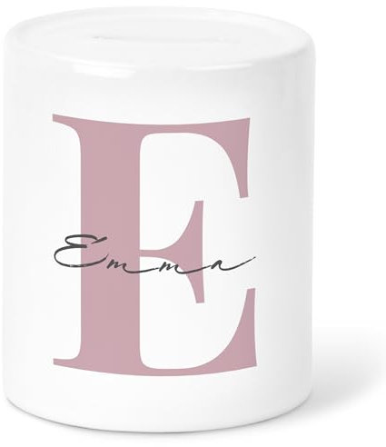 Trinkgeldkasse Kaffeekasse personalisiert Trinkeld Spardose mit Buchstaben & Namen Sparkasse Sparbüchse Sparbox Spendenkasse Sparschwein aus Keramik (Rosa)