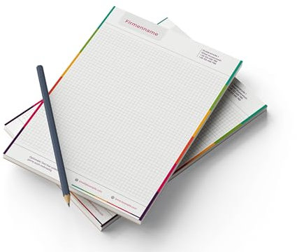 Premium Notizblock DIN A4 personalisiert, liniert/kariert/blank/Punktraster selbst gestalten, hochwertiges Papier, Collegeblock/Schreibblock für Schule/Studium/Unternehmen/Firma mit Adresse (Colorful)