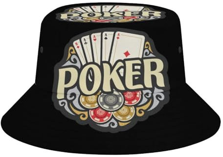 FJQWKLF Poker and Chips Unisex Bucket Cap mit breiter Krempe, Fischerhut, Strand-Sonnenhut für Reisen und Wandern