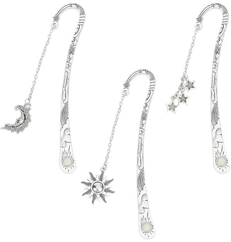 INFUNLY 3 Stück Leuchtende Lesezeichen Mit Mond Und Sternen Im Dunkeln Leuchtendes Metall Lesezeichen Buchseitenmarker Charm Lesezeichen Für Frauen Geschenk Für Buchliebhaber Leser Schriftsteller Lehr