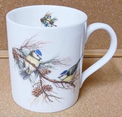 Rainbow Decors Blue Tit Birds Scene Fine Bone China 400 ml 14 fl oz Large Balmoral Cup Hand Decorated in UK