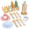 Dinette en Bois Enfants Montessori, Cuisine avec Tasses Assiettes, Jeu Vaisselle Service à thé, Accessoires Cadeau pour Filles Garçons 4 5 6 7 8 Ans
