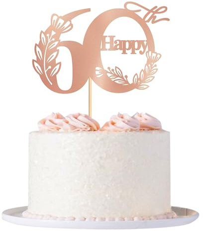 Blumomon 1Pcs 60th Happy Birthday Cake Topper Happy 60 Cake Topper Cheers to 60 Cake Decoration 60th Birthday Party Decoration 60th Anniversary Cake Decoration(Rose Gold)