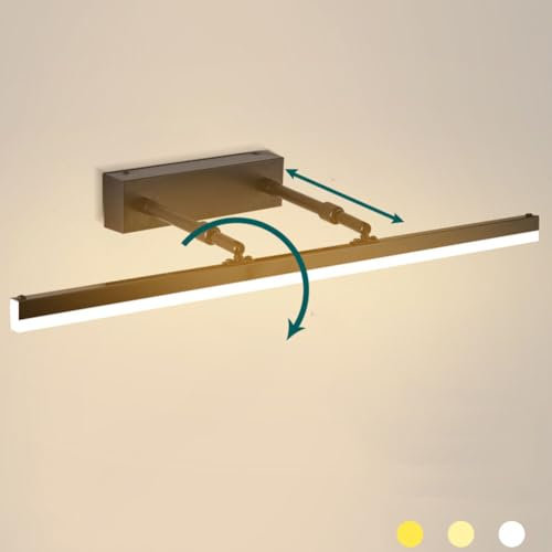 LOGT LED Spiegelleuchte Badezimmer 14W Drehung Spiegelleuchte Einstellbare Länge Innen Beleuchtung Wandlampe Dimmbar 3 Helligkeitsstufen, Schrankleuchte, Make-up Light, Leseleuchte,Chrome,Schwarz,40CM