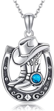 ONEFINITY Hufeisen Halskette 925 Sterling Silber Türkis Cowboy Stiefel Anhänger Hufeisen Schmuck für Frauen
