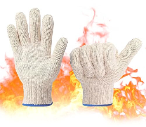 2Pcs Oven Gloves with Fingers, Kitchen Oven Gloves, Baking Gloves Grill Gloves, Resistant Hot Surface Handler Heat Proof Gloves, Double-Layer Non-Slip Reusable Heat Gloves for BBQ Cooking Grilling