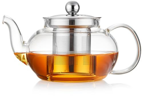 MESNEY Glass Teapot with Infuser, Stovetop Safe 20oz/600ml, Small Borosilicate Glass Tea Pot with Loose Leaf Strainer for Flower Blooming Tea
