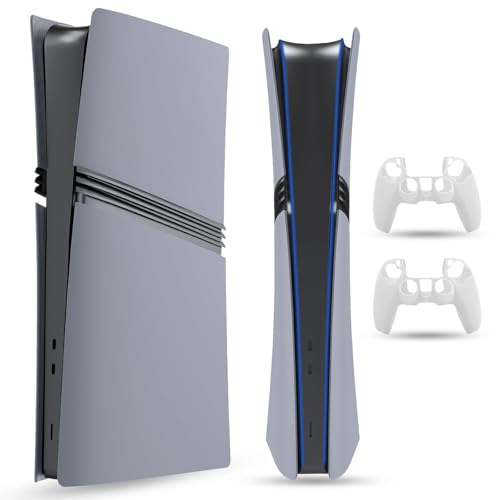PEYANZ Faceplate for PS5 Pro (Digital Edition), Cover Plate, ABS Shell, Matt Skin, with Extra 2 Controller Silicone Covers (Grey)