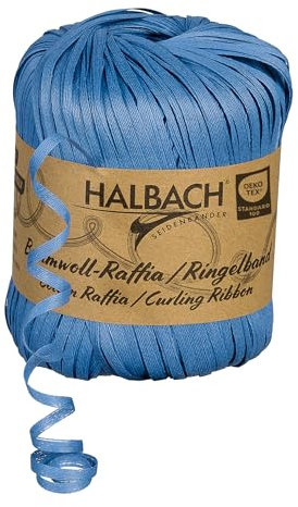 Halbach Seidenbänder Ringelband | Breite 4mm Länge 100m | Nachhaltiges Geschenkband zum ringeln und einpacken von Geschenken aus 100% Baumwolle | Farbe: blau