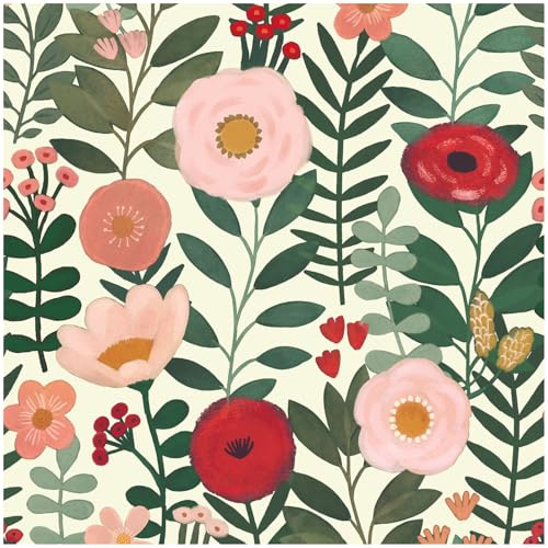 HAOKHOME Peel and Stick Wallpaper Beige Floral Wallpaper for Bedroom | Boho Removable Self Adhesive Wall Paper Beige/Pink/Red Contact Paper 10m x 44cm