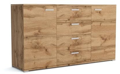 Brent - Kommode mit 4 Schubladen und 2 Turen 150 cm Breit Brixton, Sideboard für Wohnzimmer oder Schlafzimmer, Komodenschrank, Kommode Wotan Eiche
