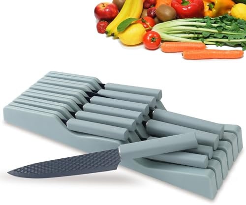 Wekity in-Drawer Knife Block Set, 12PCS Kitchen Knife Set, Ultra Sharp Stainless Steel Non-Stick Coating Chef Knife Set, Cooking Knives Drawer Organizer for Daily Kitchen Use (Blue)