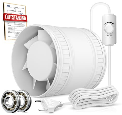 BUMSOU Extracteur d'Air 100 mm à Vitesse Réglable, Compact Ventilateur Silencieux et Puissant, Aérateur d Air avec Protection Contre la Surchauffe, VMC Salle de Bain Cave Garage Tente