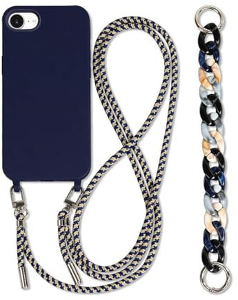 Galful Handykette Handyhülle für iPhone 16e Hülle mit Armband,Necklace Schutzhülle iPhone SE 4 Case mit Band Kordel zum Umhängen Verstellbarer Nylon Lanyard Halskette Silikon Case Cover-Dunkelblau