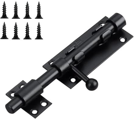 304 Edelstahl Türriegel Bolzenriegel,Länge 160mm, 16mm Torriegel Schlossriegel Bodenschieber mit Vorhängeschloss Loch für Haus Hof Garten Tor, Fenster, Zaun (Schwarz)