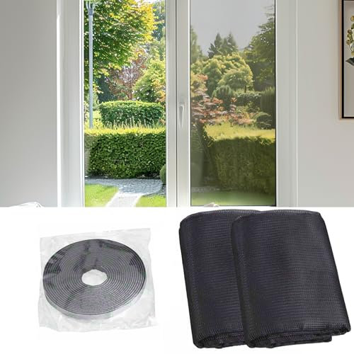 FALLENHELD Lot de 2 moustiquaires fenêtre - 130 x 150 cm - Noir - Avec bande autocollante - Montage facile sans perçage - Protection anti-insectes