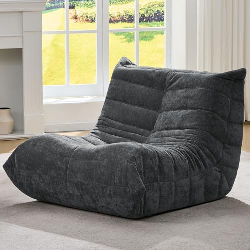 Hobestluk Big Bean Bag Chairs for Adults Fireside BeanBag Couch Togo Sofa | Ergonomic Design,Memory Foam,No Assembly,Faux Fur Fireside Lounge Floor Chair Back Support Gaming | Darkgrey Single