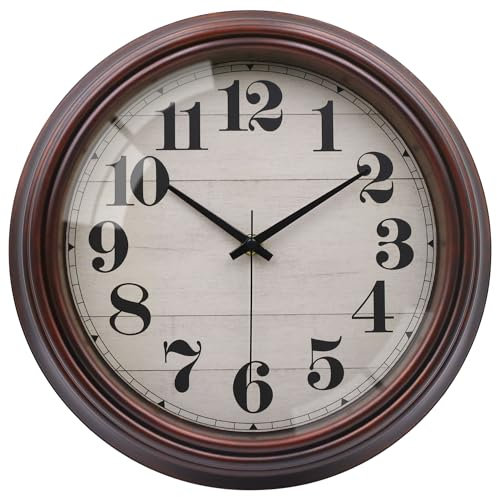 VIKMARI 23cm Vintage Wanduhr, Groß Retro Braun Wanduhr Ohne Tickgeräusche für Wohnzimmer Schlafzimmer Küche Badezimmer Büro