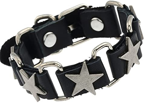 NONGYU Hip-Hop-Lederarmband mit fünfzackigem Stern, Persönlichkeits-Manschette, Leder, für Damen, Herren, Teenager, Jungen