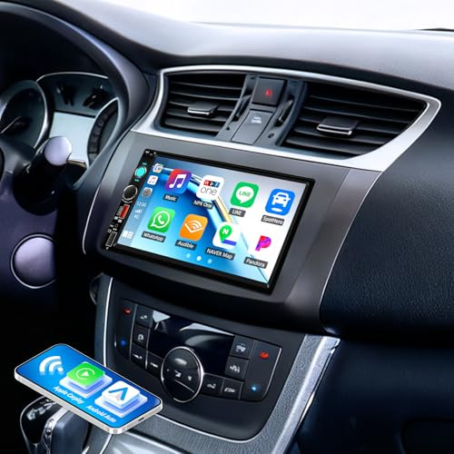 OiLiehu Radio 2 DIN Carplay Android Auto Pantalla de 7 Pulgadas con Mirror Link EQ Bluetooth FM Radio SWC Tipo C Camara Marcha Atras
