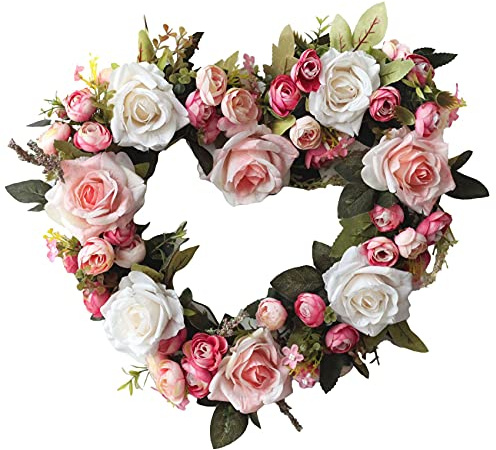 Ujjdwiurgh Vintage Art Simulation Rose Flowers Wreath Heart-Shaped Garland for Home Wedding Decoration, B