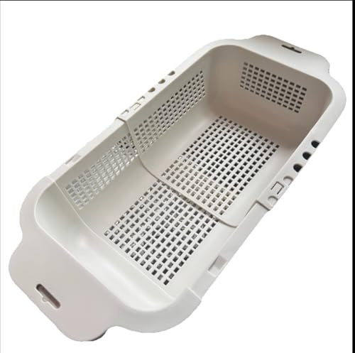 Extendable Over-Sink Colander Strainer, 34-45 cm, White Fruits Vegetable Pasta Strainer Drainer Basket Colander
